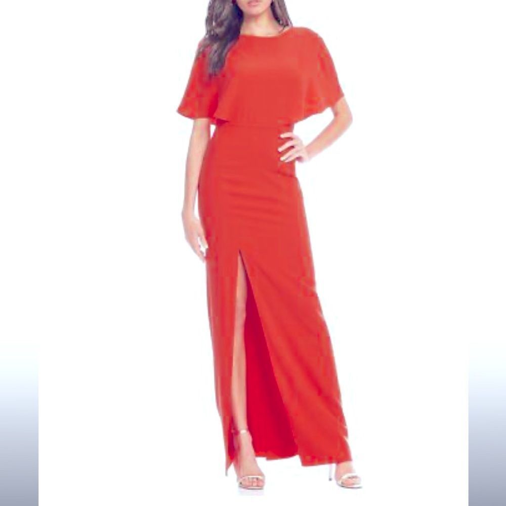 H by Halston open back cape maxi dress